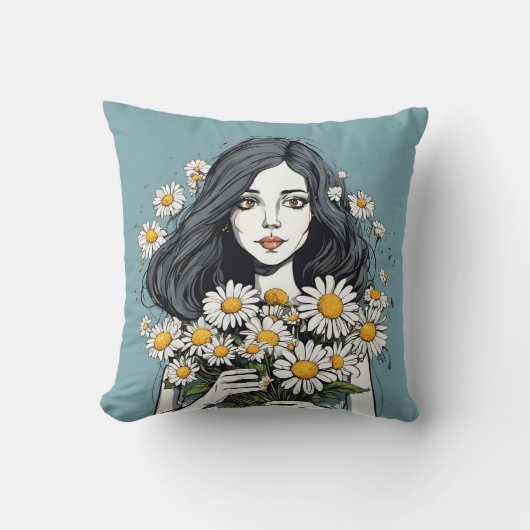 レディかわいらしーとデイジーブーケ クッション (正面)