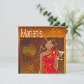 レディかわいらし誕生日カクテルパーティーオレンジ/赤 招待状 (スタンド正面)