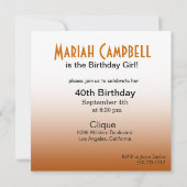 レディかわいらし誕生日カクテルパーティーオレンジ/赤 招待状 (裏面)