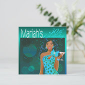 レディかわいらし誕生日カクテルパーティーティール(緑がかった色)/アクア 招待状 (スタンド正面)