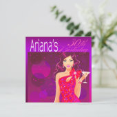 レディかわいらし誕生日カクテルパーティー紫/赤 招待状 (スタンド正面)