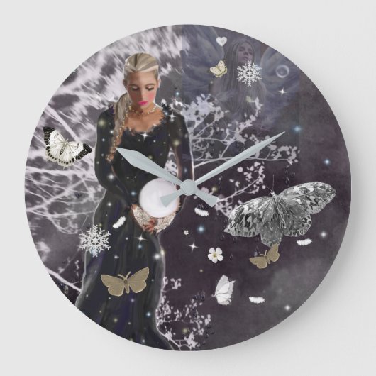 レディとクリスタルボールのラウンドクロック ラージ壁時計 (正面)