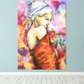 レディとバラ-抽象芸術女性オリジナル絵画ズ キャンバスプリント (インサイチュ (ウッドフロア))