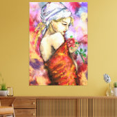 レディとバラ-抽象芸術女性オリジナル絵画ズ キャンバスプリント (インサイチュ (リビング))