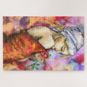 レディとバラ-抽象芸術女性オリジナル絵画ズ ジグソーパズル (横)
