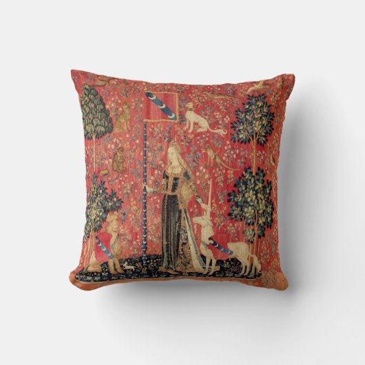 レディとユニコーンのライオン、ファンタジーの花、動物 クッション (正面)