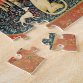 レディとユニコーンのライオン、ファンタジーの花、動物 ジグソーパズル (側面)