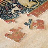 レディとユニコーンのライオン、ファンタジーの花、動物 ジグソーパズル (側面)