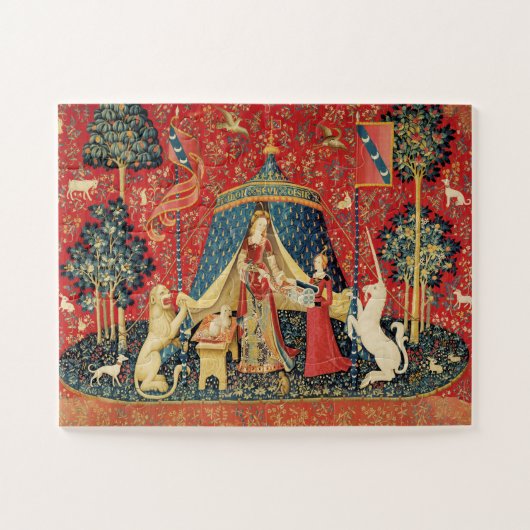 レディとユニコーンのライオン、ファンタジーの花、動物 ジグソーパズル (横)