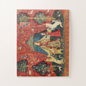 レディとユニコーンのライオン、ファンタジーの花、動物 ジグソーパズル (縦)