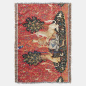 レディとユニコーンのライオン、ファンタジーの花、動物 スローブランケット (正面縦)