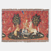 レディとユニコーンのライオン、ファンタジーの花、動物 スローブランケット (正面)