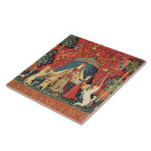 レディとユニコーンのライオン、ファンタジーの花、動物 タイル (側面)