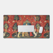 レディとユニコーンのライオン、ファンタジーの花、動物 デスクマット (キーボード&マウス)