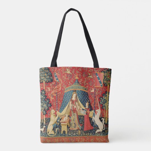 レディとユニコーンのライオン、ファンタジーの花、動物 トートバッグ (裏面)