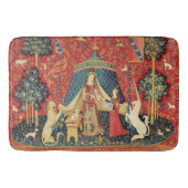 レディとユニコーンのライオン、ファンタジーの花、動物 バスマット (正面)