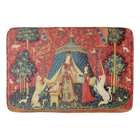 レディとユニコーンのライオン、ファンタジーの花、動物 バスマット (正面)