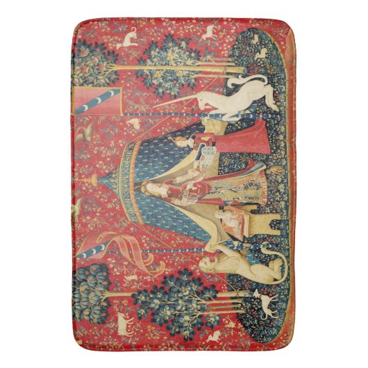 レディとユニコーンのライオン、ファンタジーの花、動物 バスマット (正面縦)