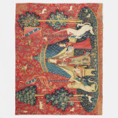 レディとユニコーンのライオン、ファンタジーの花、動物 フリースブランケット (正面)