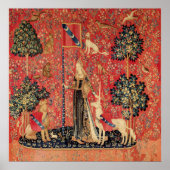 レディとユニコーンのライオン、ファンタジーの花、動物 ポスター (正面)