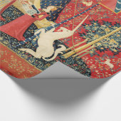 レディとユニコーンのライオン、ファンタジーの花、動物 ラッピングペーパー (角)