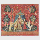 レディとユニコーンのライオン、ファンタジーの花、動物 ラッピングペーパー (フラット)