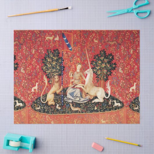 レディとユニコーンのライオン、ファンタジーの花、動物 薄葉紙 (クラフト)