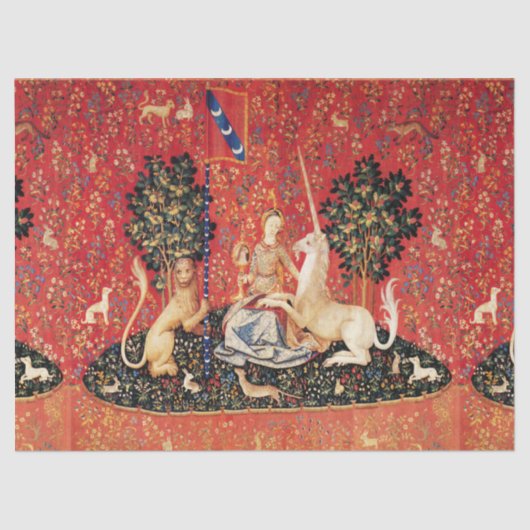 レディとユニコーンのライオン、ファンタジーの花、動物 薄葉紙 (正面)