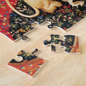 レディとユニコーンの光景，ライオン，花，動物 ジグソーパズル (側面)