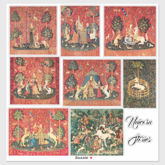 レディとユニコーンの物語,動物,赤い緑のフローラ シール (シート)