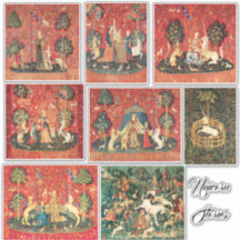 レディとユニコーンの物語，動物，赤い緑のフローラ