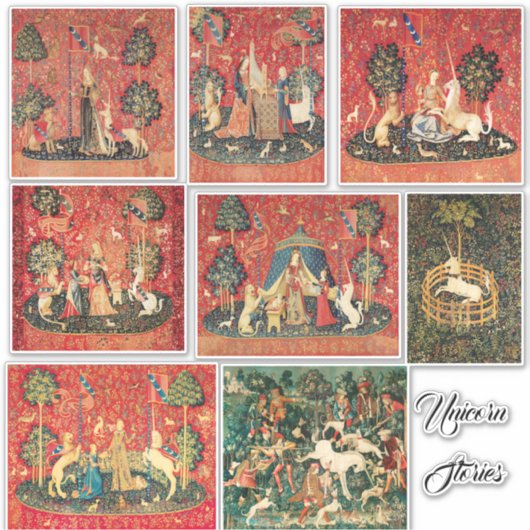 レディとユニコーンの物語,動物,赤い緑のフローラ シール (正面)