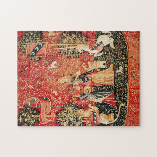 レディとユニコーンの香り,ライオン,花,動物 ジグソーパズル (横)