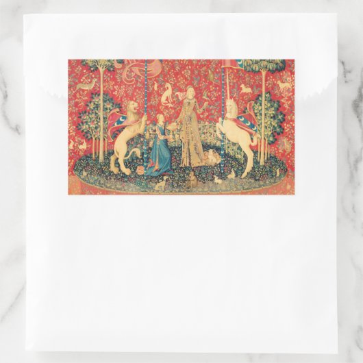 レディとユニコーンファンタジーの花、動物 長方形シール (バッグ)