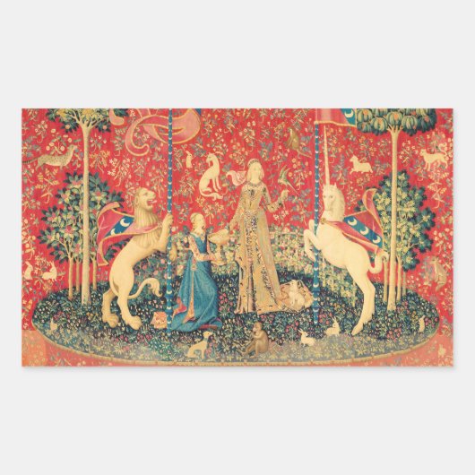 レディとユニコーンファンタジーの花、動物 長方形シール (正面)