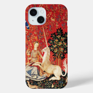 レディとユニコーンファンタジー動物グリーンレッドフローラ iPhone 15ケース