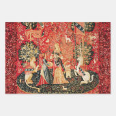 レディとユニコーンライオン、ファンタジー花、動物の包み ラッピングペーパーシート (正面2)