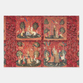 レディとユニコーンライオン、花、動物の中世戦 ラッピングペーパーシート (正面)