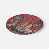 レディとユニコーン中世タペストリーの光景 ペーパープレート (アングル)