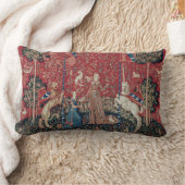 レディとユニコーン中世タペストリーの味 ランバークッション (ブランケット)