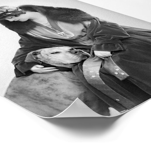 レディと彼女の犬、白黒ヴィンテージアート ポスター (角)