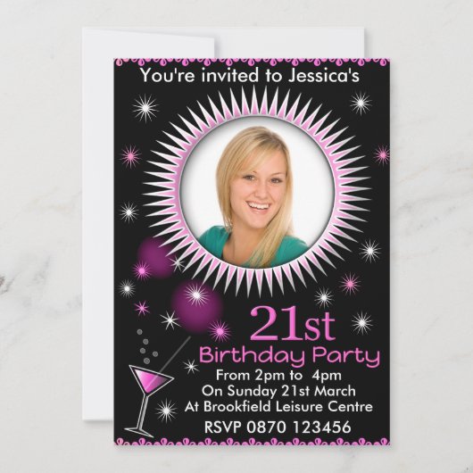 レディの21歳の誕生日パーティー写真招待状 招待状 (正面)