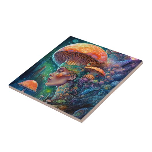 レディアンドマッシュルームシュレアルファンタジーアート タイル (側面)