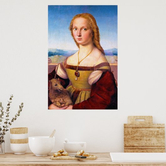 レディウィズザユニコーンラファエルサンティポートレート絵を描 ポスター (キッチン)