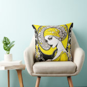 レディエレガントイエロー&ブラックアールヌーボー クッション (椅子)