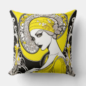 レディエレガントイエロー&ブラックアールヌーボー クッション (正面)