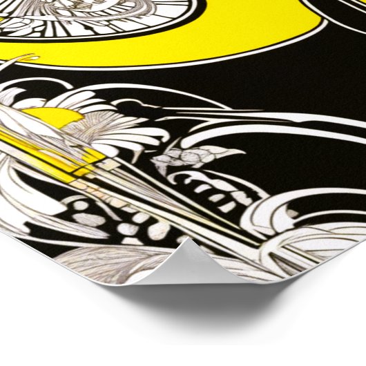 レディエレガントイエロー&ブラックアールヌーボー ポスター (角)