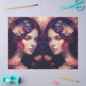 レディエレガントオレンジピンクブルーフラワーデコップページ 薄葉紙 (クラフト)