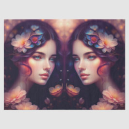 レディエレガントオレンジピンクブルーフラワーデコップページ 薄葉紙