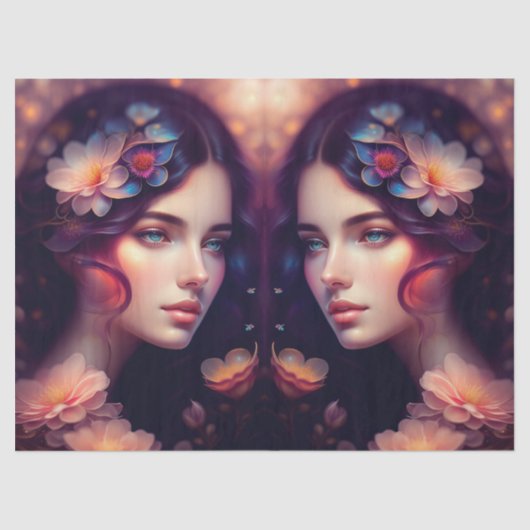 レディエレガントオレンジピンクブルーフラワーデコップページ 薄葉紙 (正面)